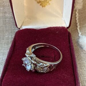 Vintage 925 Sterling Silver Cz Crystal Ring intricate Floral Pave design